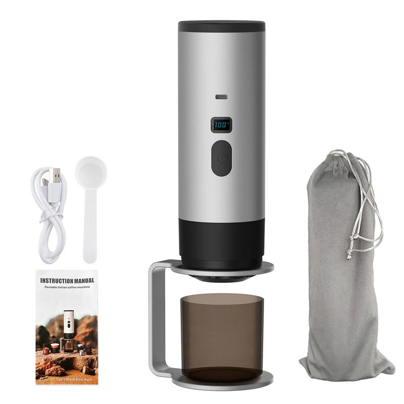 IPRee 3-in-1 Portable Electric Coffee Maker Capsule Coffee Grinder Travel Coffee Maker with Cordless Heating for Car and Home Camping