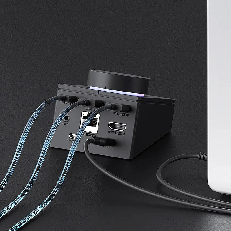 Hagibis Knob USB-C Hub with Shortcut Buttons Type-C RGB Docking Station with 5Gbps USB3.0*2 / 5Gbps USB-C / PD100W USB-C / HOST / 4K@60Hz HD / 1000M RJ45 / SD3.0/TF3.0 Volume Adjustment Desktop Controller for Macbook Win Laptop