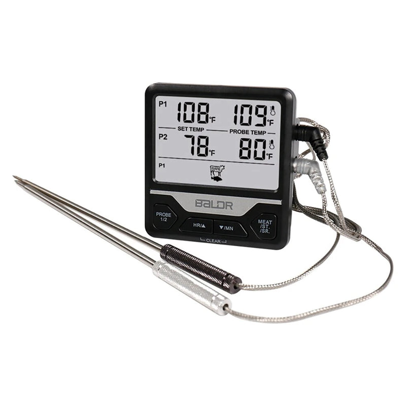 BALDR Split Dual Probe Food Thermometer Large Screen Electronic Food Thermometer Intelligent Split Digital Display Dual Probe Barbecue Fork Temperature Warning