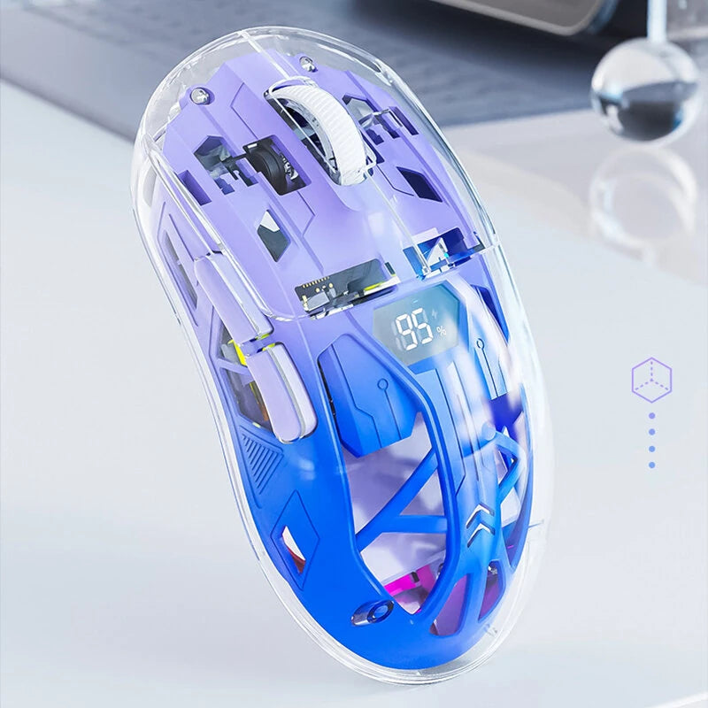 Free Wolf A2 Dual-mode Gaming Mouse with Digital Screen PixArt 3212 Sensor 4000DPI RGB Light Transparent Shell Wireless bluetooth Gamer Mice