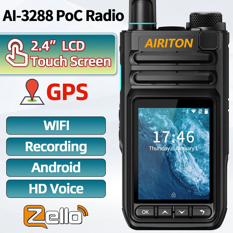 AIRITON AI-3288 Network Walkie Talkie Touch Screen Zello Global POC Radio GPS WIFI 4G Bluetooth Unlimited distance Radio