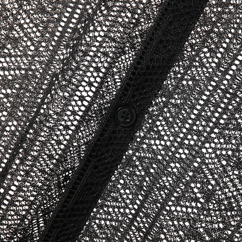 INCERUN Men's Hollow Lace Loose Short Sleeve Shirts