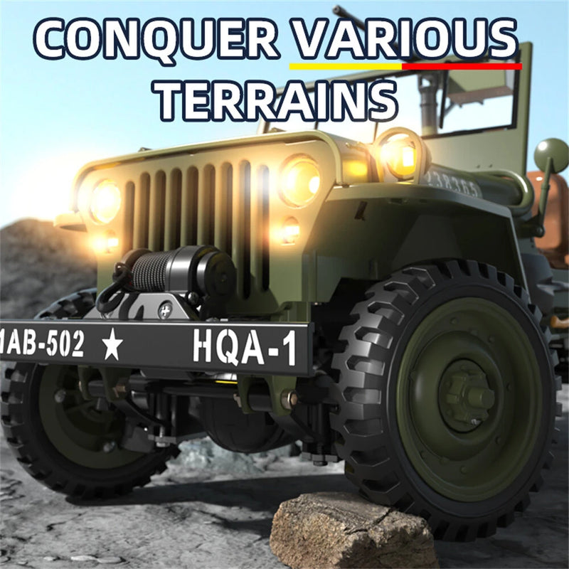 HG TRASPED HG4-58 RTR 1/14 2.4G 4WD RC Car Willys Military Truck for Jeep Off-Road Climbing LED Light Sound Winch Two Speed Metal Frame Rock Crawler Full Proportional Vehicles Models Toys