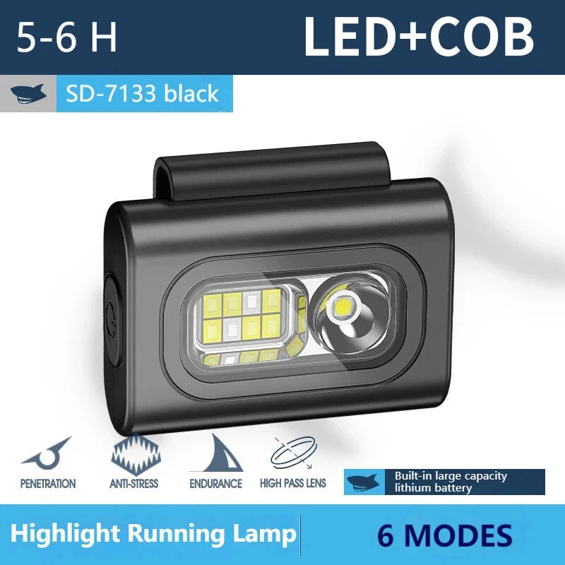 SMILING SHARK Mini Rechargeable Headlamp, COB Magnet Type-C Rechargeable Headlight, For Outdoor Running Fishing Reading Emergency Lights