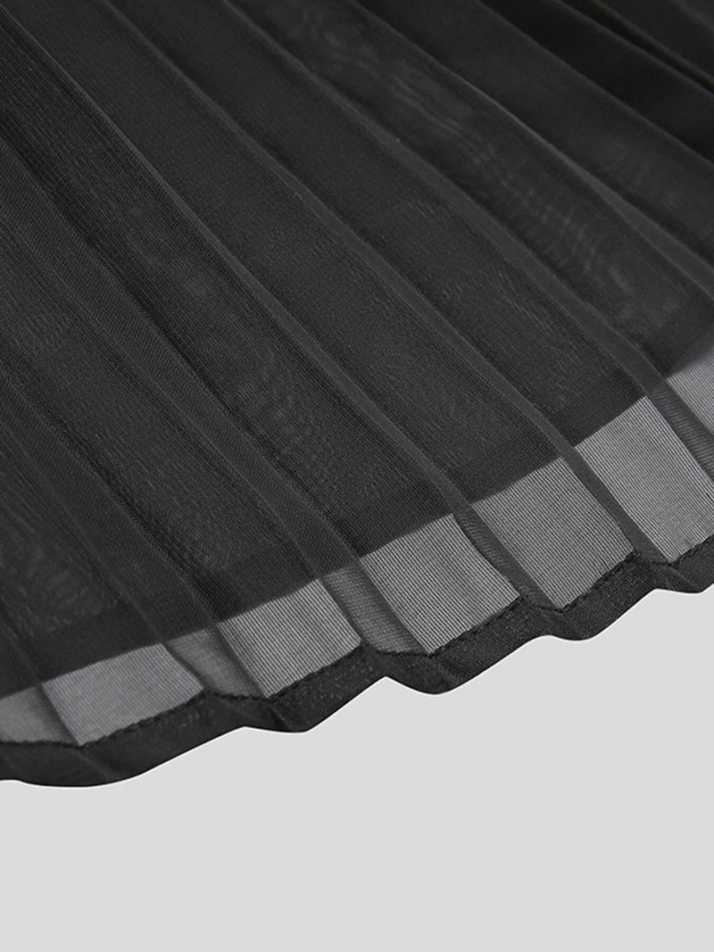 INCERUN Mens Shirt Fashion Black See Through Shirts Long Sleeve Lace Up Bow Knot Black Tops Summer Men Clothing