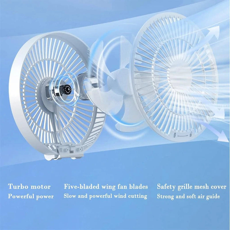 2 in 1 Desktop Folding Fan with Remote Control USB Charging Rechargeable 4000mah Battery Compact Design Night Light Feature Available in White Green and Blue