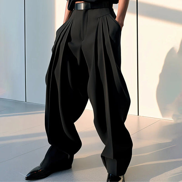 INCERUN Mens Pant Pleated Solid Color Trousers Casual Trendy Korean Pleated Solid Color Casual Pants