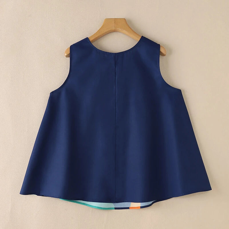 ZANZEA Women Holiday Fashion Round Neck Graphic Printed Tanks Casual Crew Neck A-Line Vests Tops