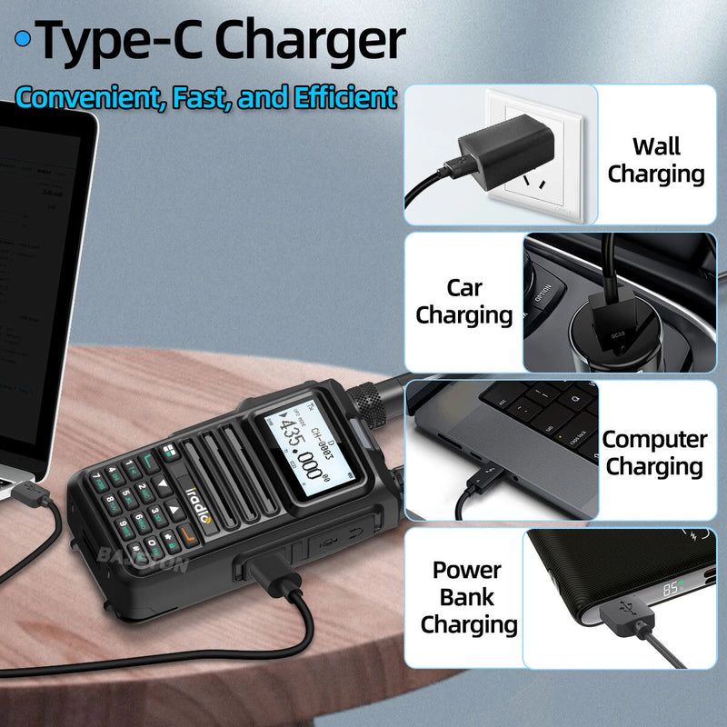 iRadio DM-UV4R DMR Digital Analog Walkie Talkie Dual Mode 1024 Channels AES-256 Encryption UHF VHF Wide Frequency Range NOAA Weather Alerts Type C Charging Two Way Radio