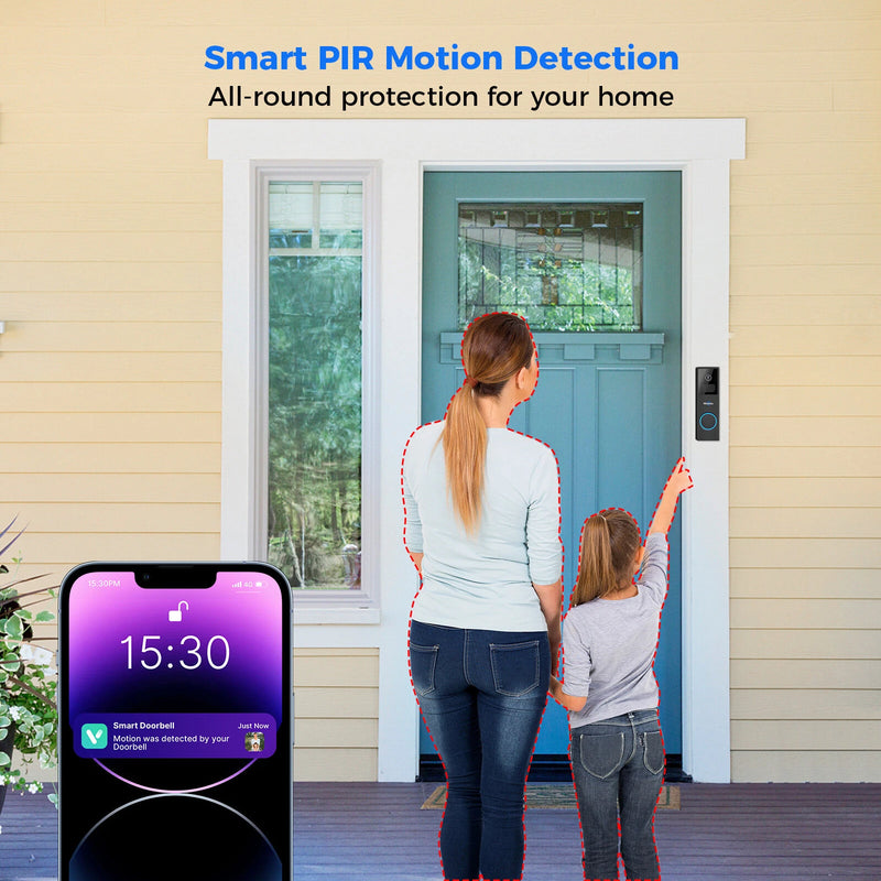 Hiseeu DB2 1080P 2MP WiFi Doorbell Camera IR Night Vision Smart PIR Motion Recognition Two-way Audio IP65 Waterproof 2.4G Wireless Home Ring Video Door Bell
