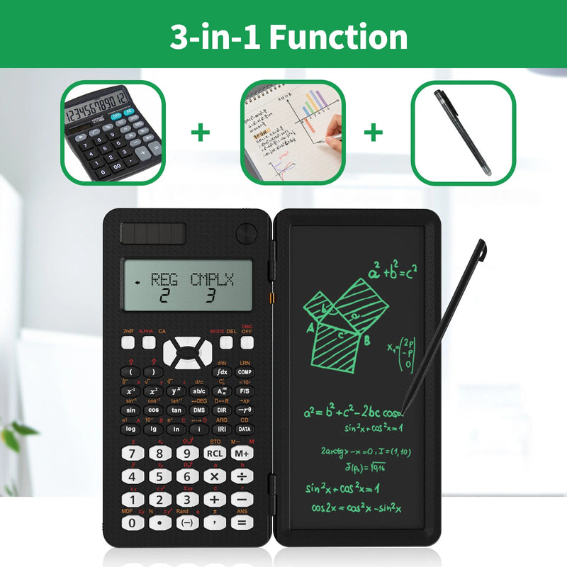 NEWYES 991MS 6.5 Inches Scientific Calculator with LCD Writing Tablet and 349 Functions Solar Energy Science Calculators Notepad Professional Foldable Calculators for School Students Office Assistant