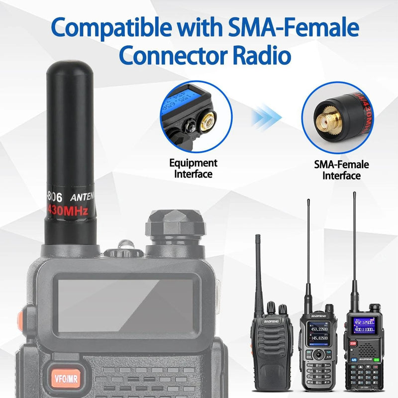 ABBREE AR-806 AR-806+ Dual Band Mini Antenna 136-174MHz 400-480MHz SMA-Female High Gain for Baofeng UV-5R BF-888S Walkie Talkie