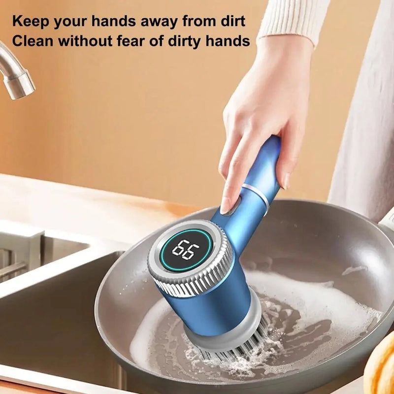 1200mAh Electric Dish Pot Cleaning Brush with 5 Brush Heads Bathroom Professional Cleaning Automatic Handheld Rechargeable Electric Cleaning Brush Kitchen Dishwashing Bottle Brush