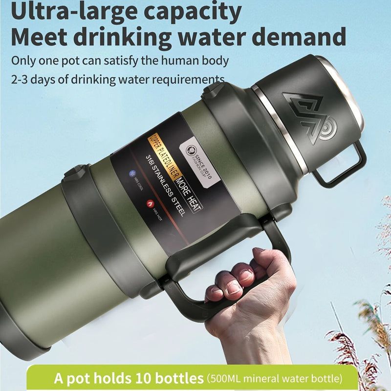 2.5L Vacuum Thermos Water Bottle 316 Stainless Steel Large Capacity Keep Warm Outdoor Travel Hiking Camping Traveling