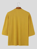 INCERUN Mens T-Shirt Solid Color Knitted Summer Casual Men Clothing Tops