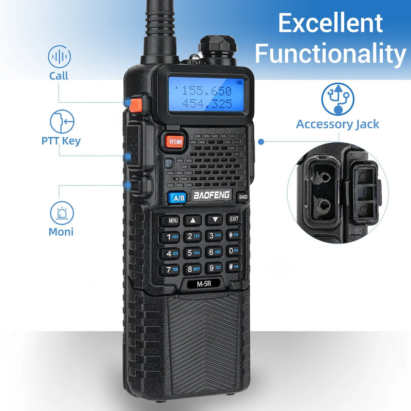 Baofeng M-5R Walkie-Talkie 5W 8W Power Extended Version One-Key Frequency AM Aviation Full-Band 3800mAh Battery Outdoor Radio