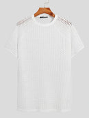 Mens Hollow Round Neck Short Sleeve T-Shirt