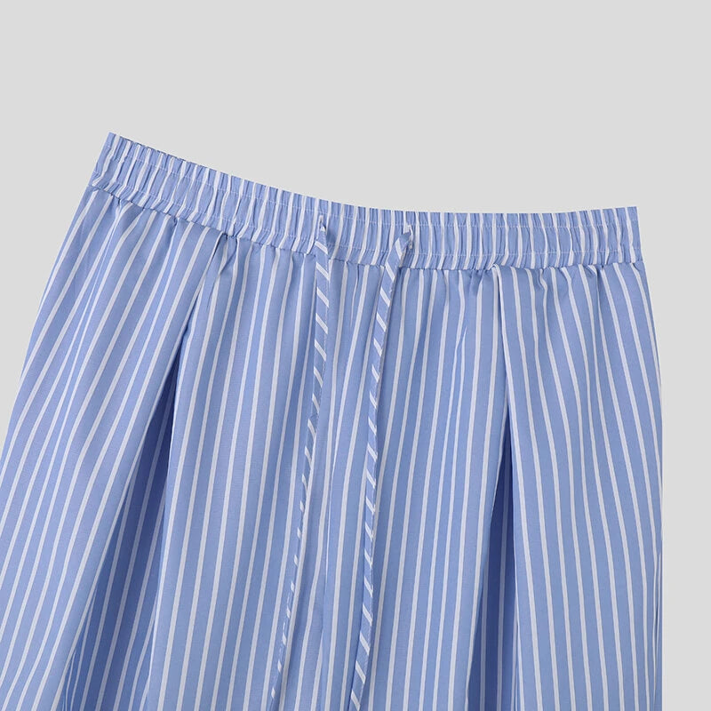 INCERUN Men Trendy Striped Drawstring Waist Casual Pants Daily Casual Home Elastic Waist Long Trousers for Men Large Size S-5XL