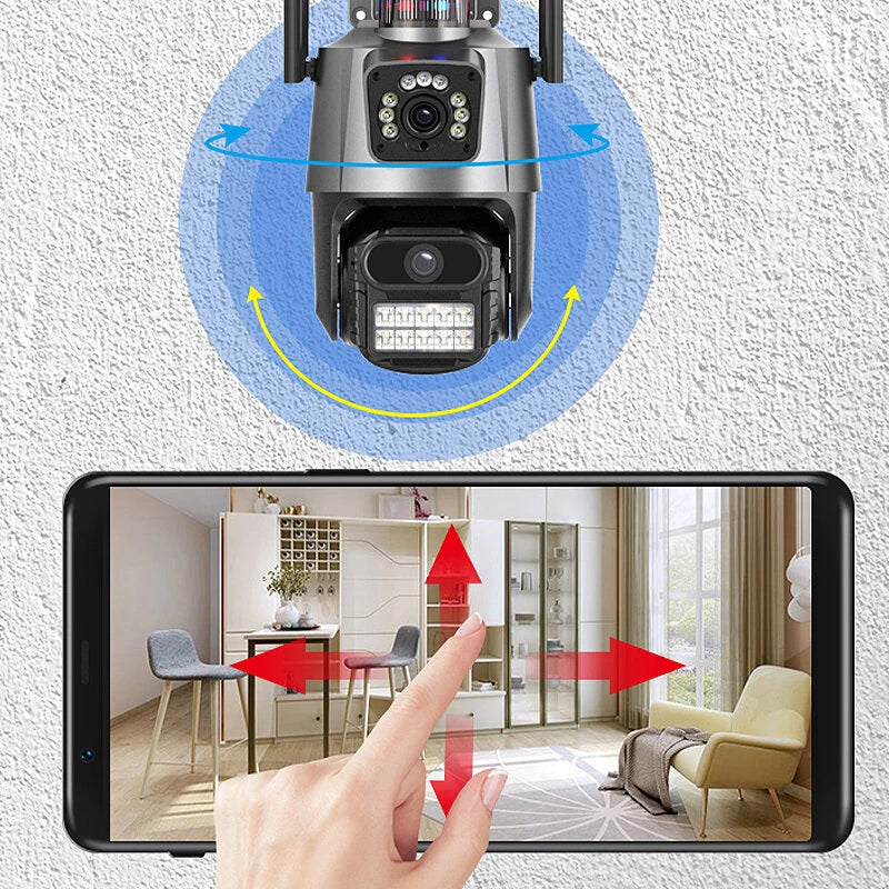 6MP 3K PTZ WiFi Camera Dual Lens Screen Intelligent Night Vision Motion Detection Two Way Intercom Record Playback CCTV Surveillance Security Camera ICSEE App