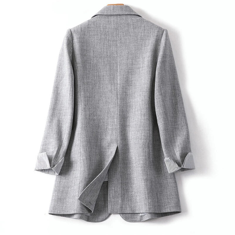 ZANZEA Plus Size Women's Stripe Panel Long Sleeve Button Front Lapel Blazer with No Pockets