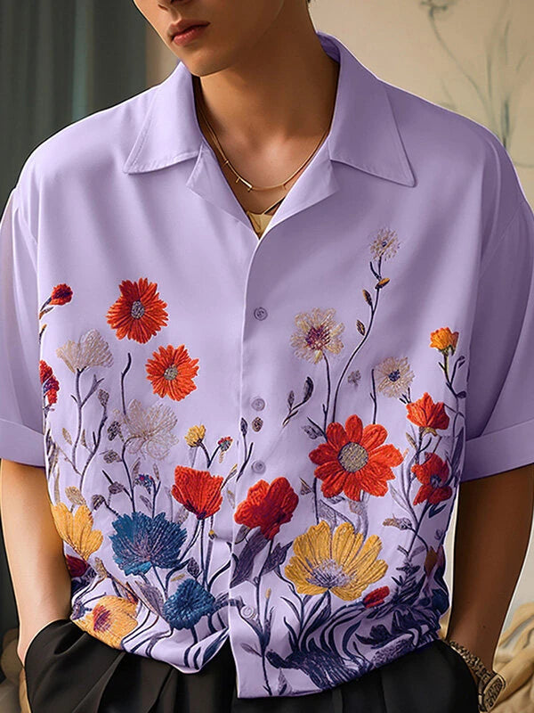 INCERUN Men Shirts Fashion Flower Print Shirt Mens Summer Streetwear Lapel Short Sleeve Top Daily Casual Shirts S-5XL