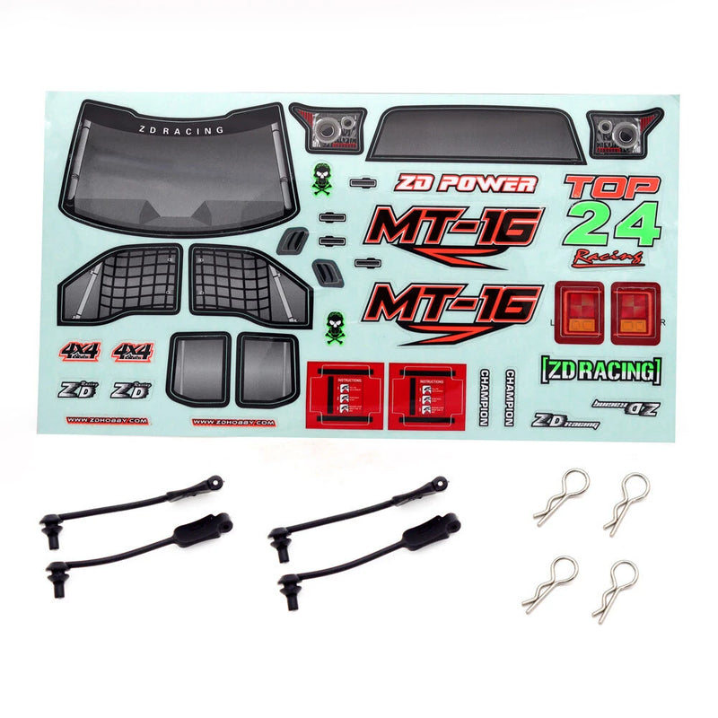 ZD Racing MT16 1/16 RC Car Parts PVC Body Shell w/ Sticker Sheet Vehicles Models Spare Accessories 16030 16030-1