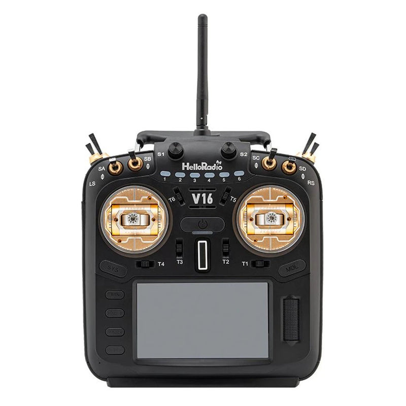 HelloRadioSky V16R MAX R9 Built-in 1W ELRS 4-in-1 CNC RDC90 Metal Gimbal Radio Transmitter Mode 2 with 4.3" Touch Screen for FPV Racing Drone