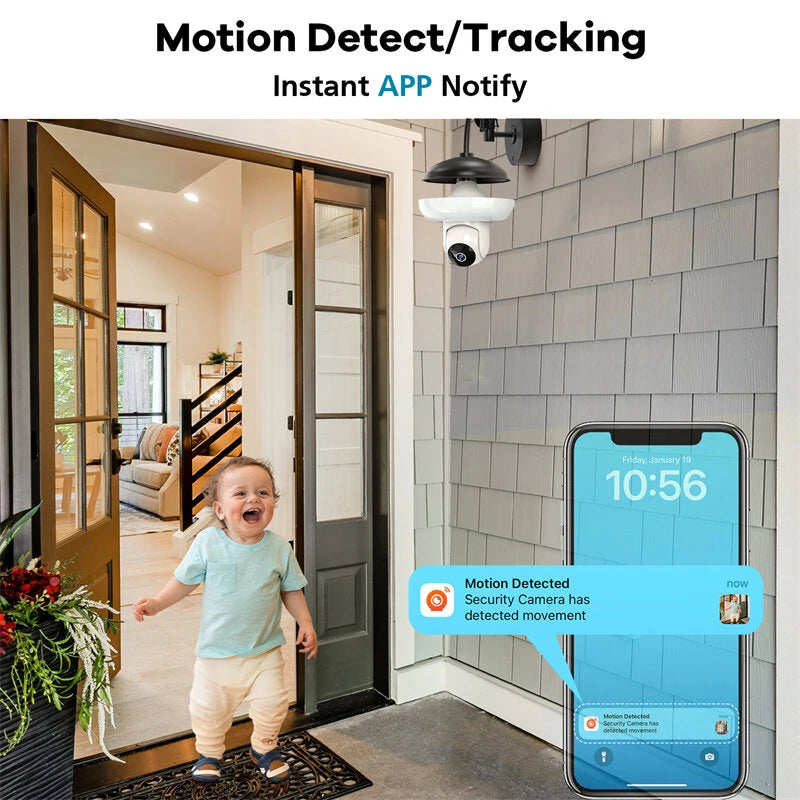 Guudgo Tuya 3MP WiFi Blub Camera Wireless PTZ IP Cam Color Night Vision Motion Detection Two-way Talk Outdoors Security Cameras APP Phone Control