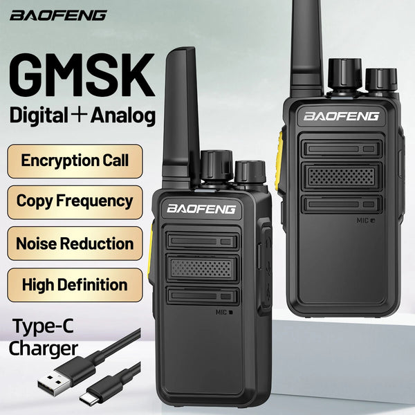 2pcs Baofeng BF-V12D GMSK Digital Analog Walkie Talkie 1-10KM Long Range 16CH Encrypted Call Noise Reduction HD Type-C Charging 1500mAh Battery Two-way Radio