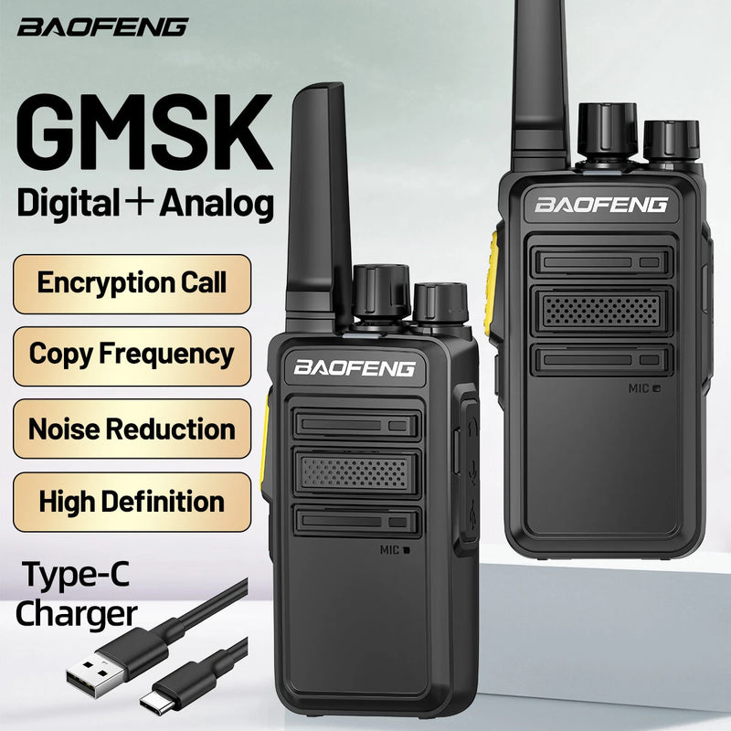 2pcs Baofeng BF-V12D GMSK Digital Analog Walkie Talkie 1-10KM Long Range 16CH Encrypted Call Noise Reduction HD Type-C Charging 1500mAh Battery Two-way Radio