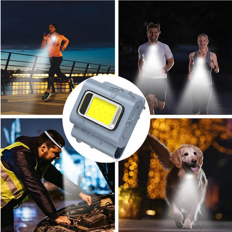 Bikight Magnetic COB Work Light, Safety Running Light with Strong Magnetic Clip, 6 Light Modes USB Rechargeable Waterproof Mini Led Keychain Light with Headband for Night Running Joggers Walking Hiking