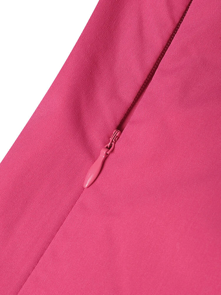 VONDA Women's Casual Solid Color Lapel Knee Dresses with Pockets