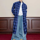 INCERUN Mens Plaid Patchwork Long Sleeve Shirt Fashion Classic Checkered Lace Up Strap Long Shirt for Men