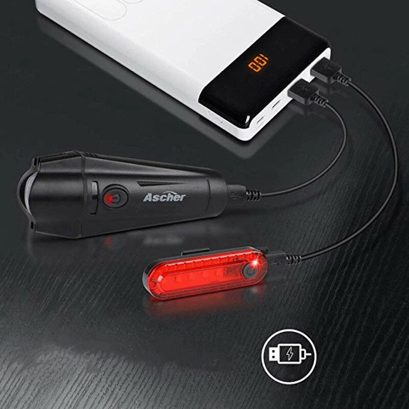 Bicycle Lights Set Powerful Front and Rear Taillight LED USB Rechargeable Waterproof Cycling Flashlight Bike Headlight Light