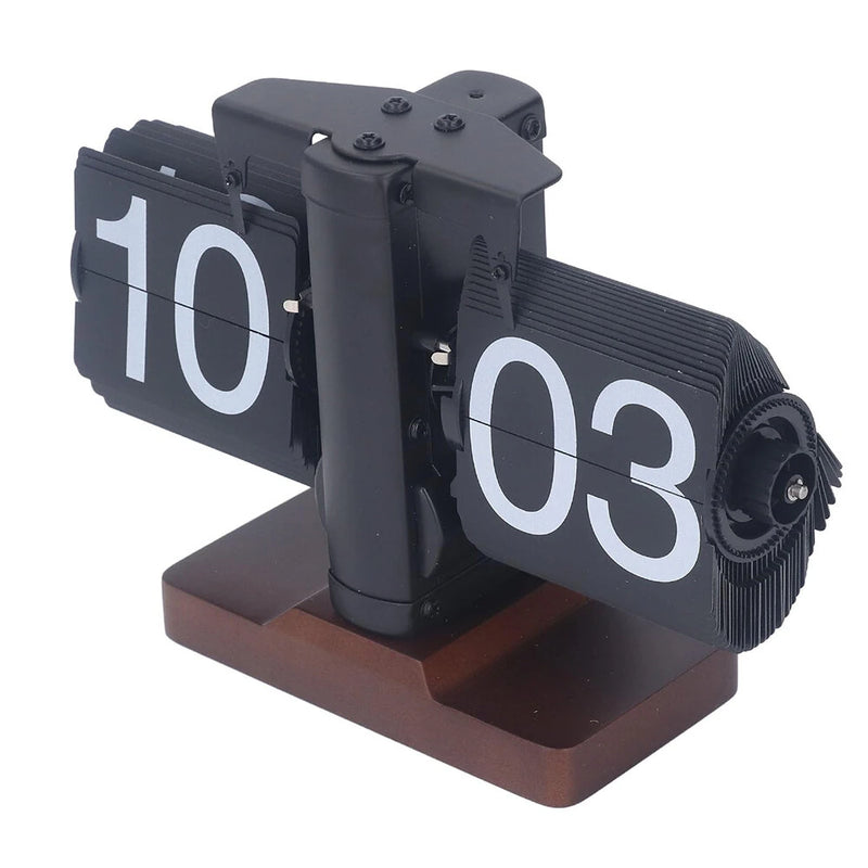 Retro Mechanical Flip Clock Square Wooden Base 24-Hour Retro Style Flip Down Clock Desk Decoration Multifunctional Flip Desk Clock Walnut Wood Construction for Home/Office Decor