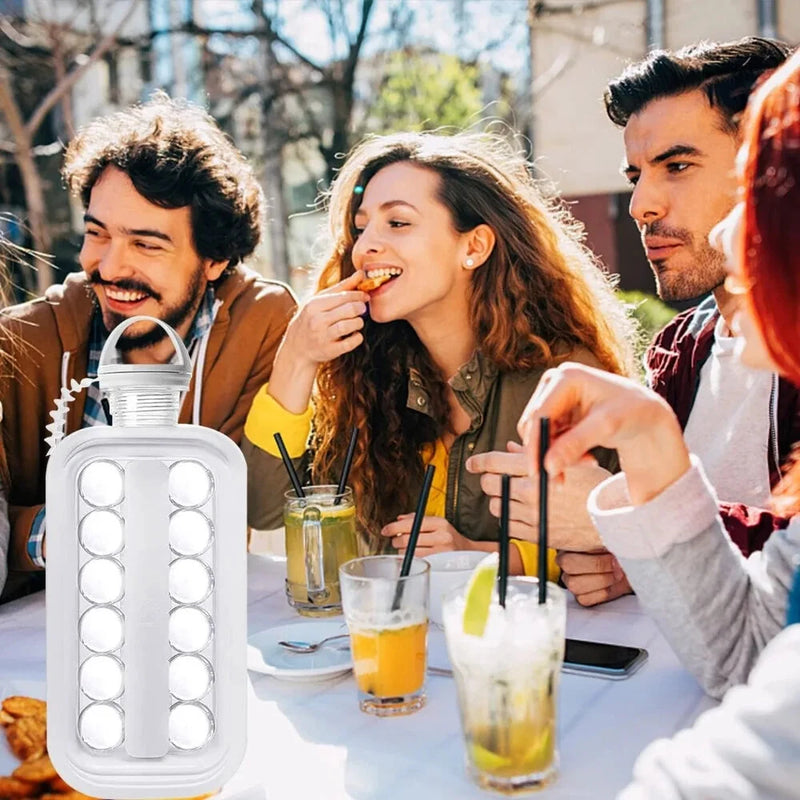 Portable Ice Hockey Pot 2 In 1 Water Bottle Ice Ball Machine Bottle Reusable Round Ice Cube Molds For Whiskey Juice Cocktails Kitchen Bar Ice Tools