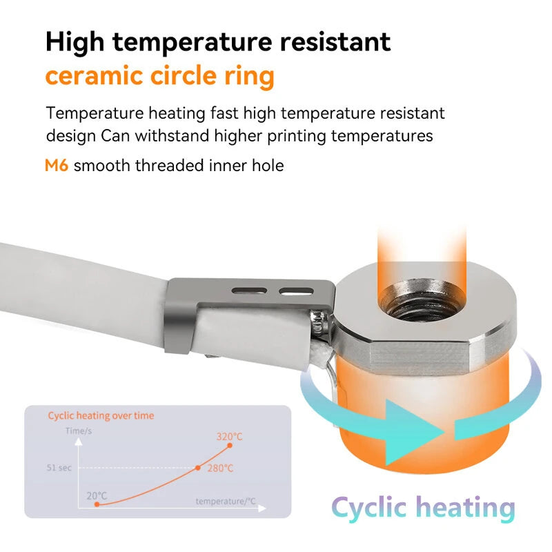 KINGROON V6 Voron Ceramic Kit Bimetallic Throat Pipe Three-Hole Hardened Steel Nozzle 320C High Temperature 24V 3D Printer Parts