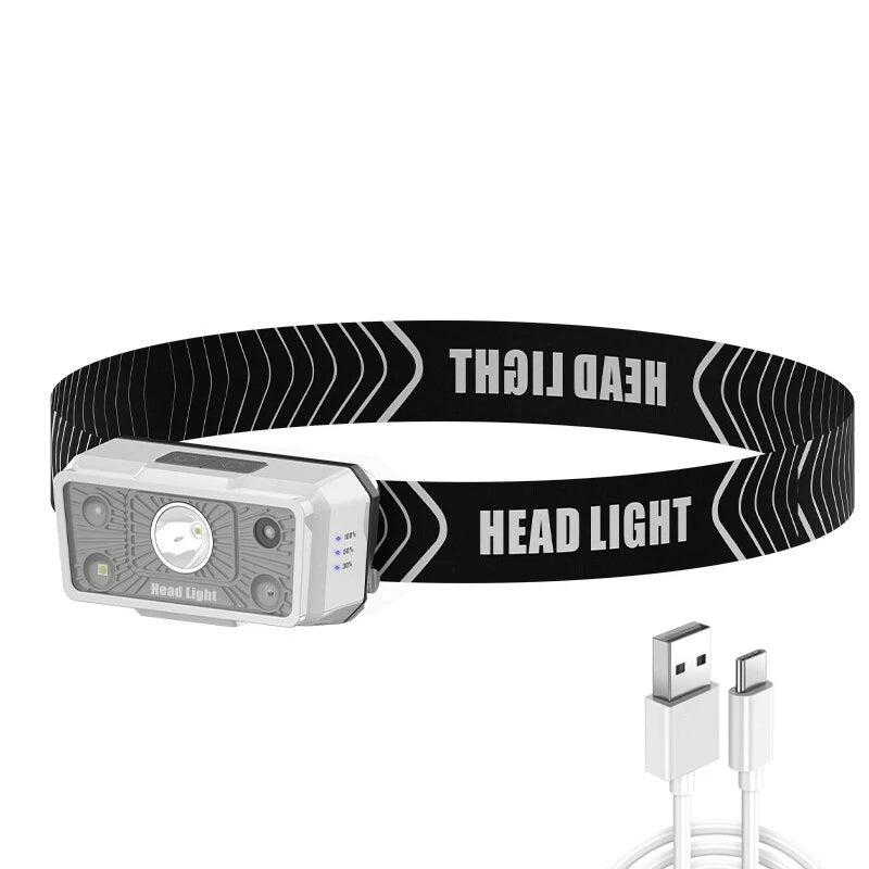 USB Rechargeable Powerful Sensor Headlamp Fishing Camping Head Flashlight 5 Mode Waterproof Spotlight Headlights Front Lantern for Fishing Camping Hiking