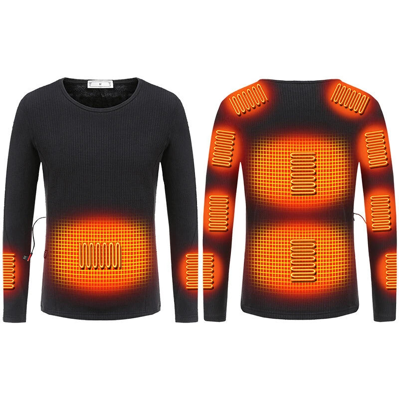 TENGOO 11 Heating Zones Underwear 3 Gear Smart Control Winter Warm USB Electric T-Shirt Adult Long Sleeve Plush Heated Top