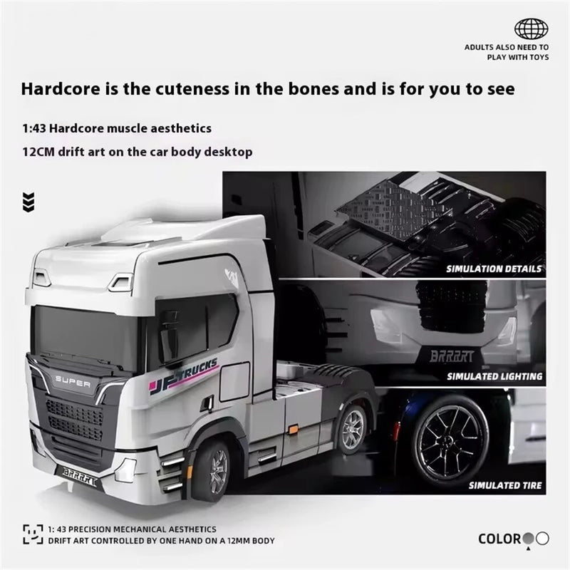 BRRRRT S917 RTR 1/43 2.4G  4WD Mini RC Car Tractor Semi Truck Built-In Gyro Full Proportional Drift Dual Speed LED Lights Racing Vehicles Models Engineering Remote Control Toys
