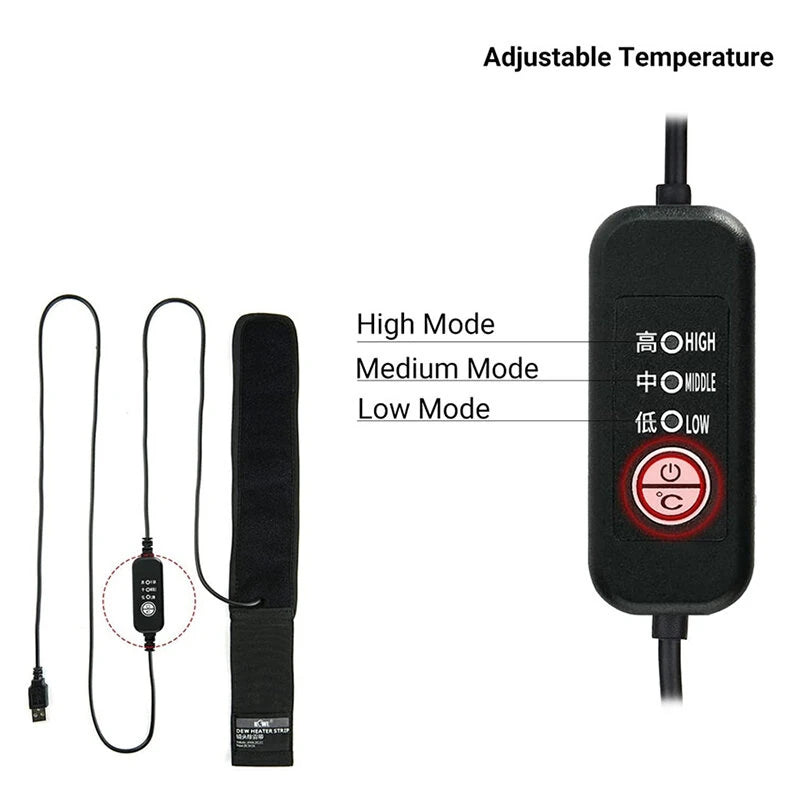 IPRee USB Lens Heater Warmer Strip with 3 Heat Settings Temperature Regulator for Camera Lens Dew Removing, Lens Heater for Outdoor Telescope Eyepieces Protection