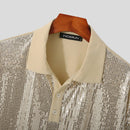 INCERUN Mens Sequin Sparkle Glitter Patchwork T-Shirt Fashion Short Sleeve Lapel Top Tshirt for Men