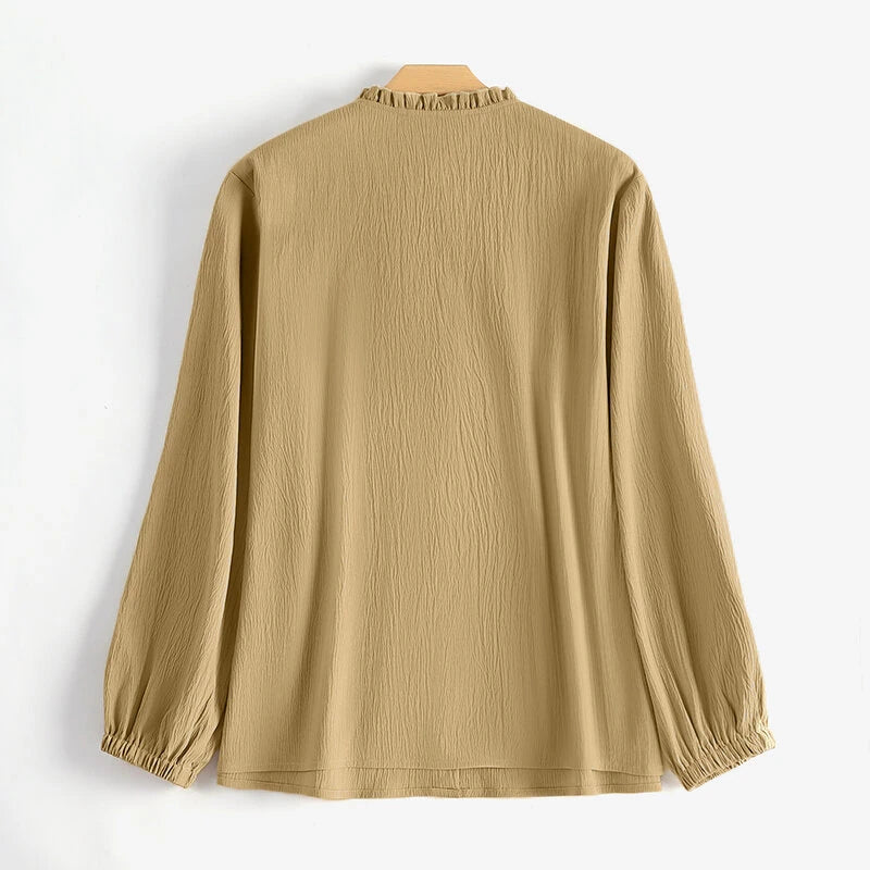 ZANZEA Women Shirt Fashion Long Sleeve Solid Blouse Vintage Ruffles Tops Loose Fit Blouse Top for Women S-5XL