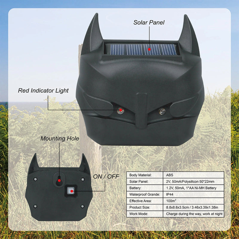Outdoor Solar Animal Repellent Ultrasonic Infrared Bird Repellent Dog Repellent Mouse Repellent Built-In Light Sensor  IP44 Waterproof
