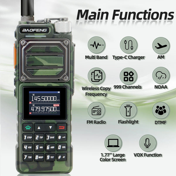 Baofeng UV-25 Walkie Talkie 10W High Power Two-Way Radio Multi-Band 1.77-Inch Color Screen 999 Channels Wireless Copy Frequency Air Band Reception