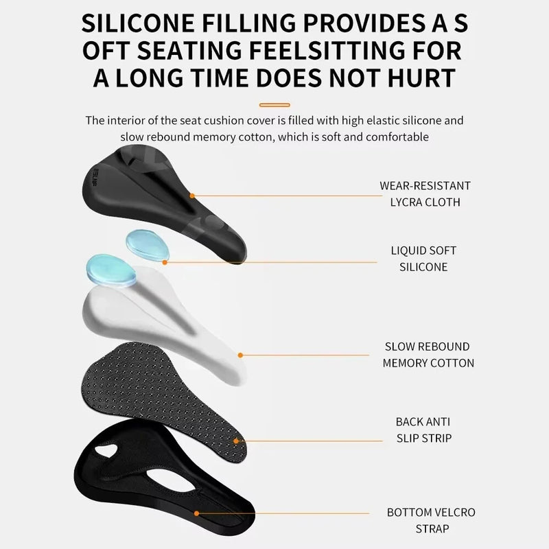 ESLNF Soft High Elastic Silicone Anti-slip Bicycle Saddle Thickened Shock Absorption Waterproof Bike Cover Cushion for Outdoor MTB Riding