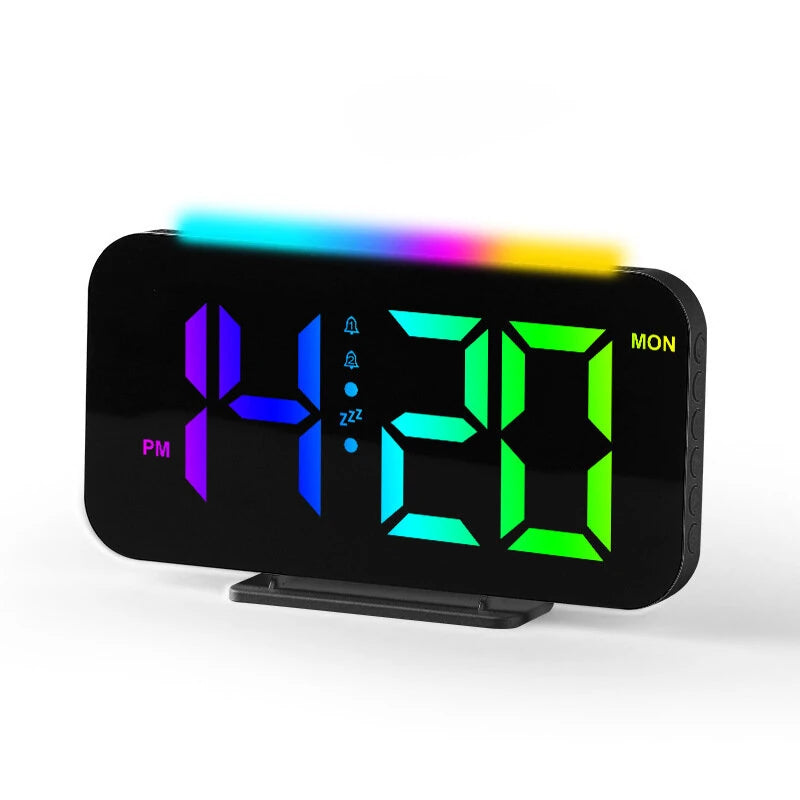 RGB Clock Simple Colored Light Electronic Clock Atmosphere Light Electronic Clock Multi-Function Alarm Clock Dual Display of Time and Week