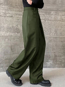 INCERUN Men Pants Fashion Design Solid Color Button Pants Wide Leg Streetwear with Side Pockets S-5XL