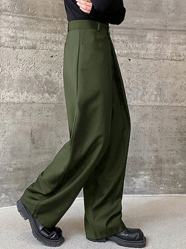 INCERUN Men Pants Fashion Design Solid Color Button Pants Wide Leg Streetwear with Side Pockets S-5XL