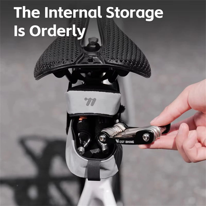 WEST BIKING 0.4L Reflective Bicycle Saddle Bag Mini Lightweight Portable Zipper Bike Bag Tail Pouch for Road MTB